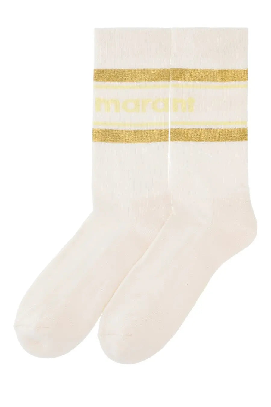 Isabel marant men’s cream-colored socks with two gold stripes and subtle yellow logo in pink collection