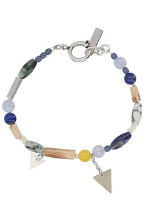 Isabel Marant men’s Yulian bracelet blue with silver toggle clasp and colorful blue green white beads with wooden stone accents