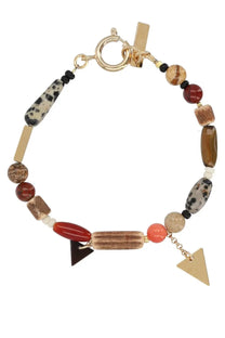 Isabel Marant men’s Yulian bracelet pink featuring gold-toned toggle clasp and earthy beads with black and white accents