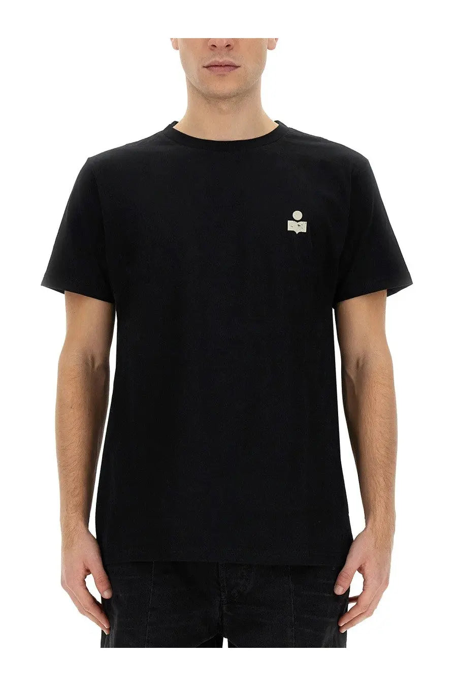 Isabel Marant men’s black short-sleeved t-shirt with a small white embroidered logo on the left chest