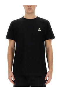 Isabel Marant men’s black short-sleeved t-shirt with a small white embroidered logo on the left chest