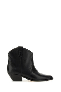 Isabel Marant women’s black leather ankle boot with pointed toe and block heel