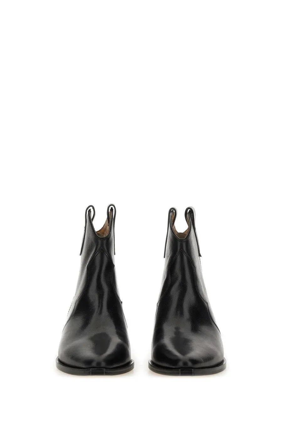 Isabel Marant women’s ankle boot Dewina black with black patent leather, sleek glossy finish, and classic pull-on design