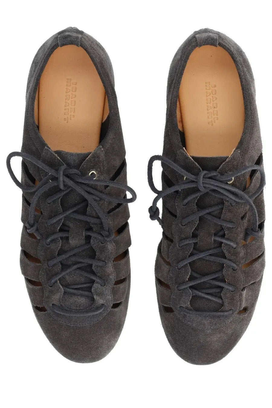 Isabel Marant women’s ballerina Leyza black dark gray suede lace-up shoes with cut-out detailing and low heel