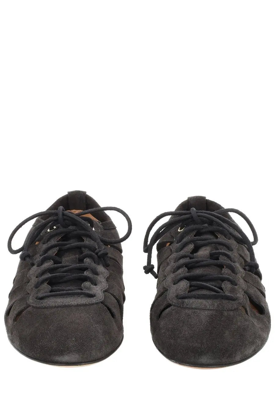 Isabel Marant women’s ballerina Leyza black suede sneakers with cut-out detailing and matching laces
