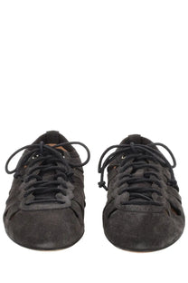 Isabel Marant women’s ballerina Leyza black suede sneakers with cut-out detailing and matching laces