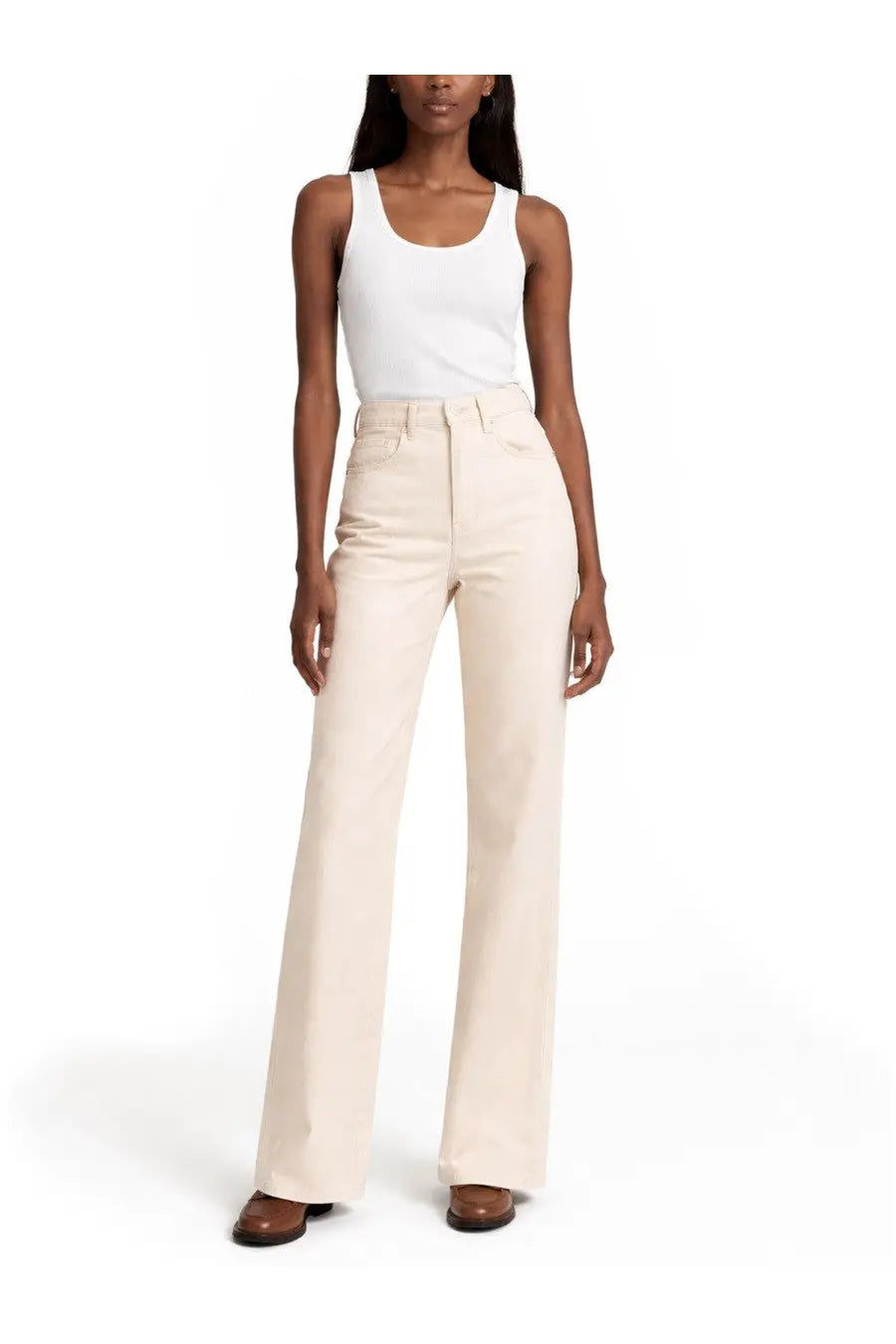 Isabel Marant women’s cream-colored high-rise wide-leg jeans with a clean tailored fit in Belvira style