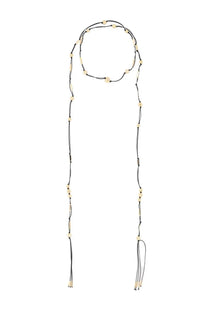 Isabel Marant women’s black cord necklace scarf with cream beads metallic accents and tassels at the ends