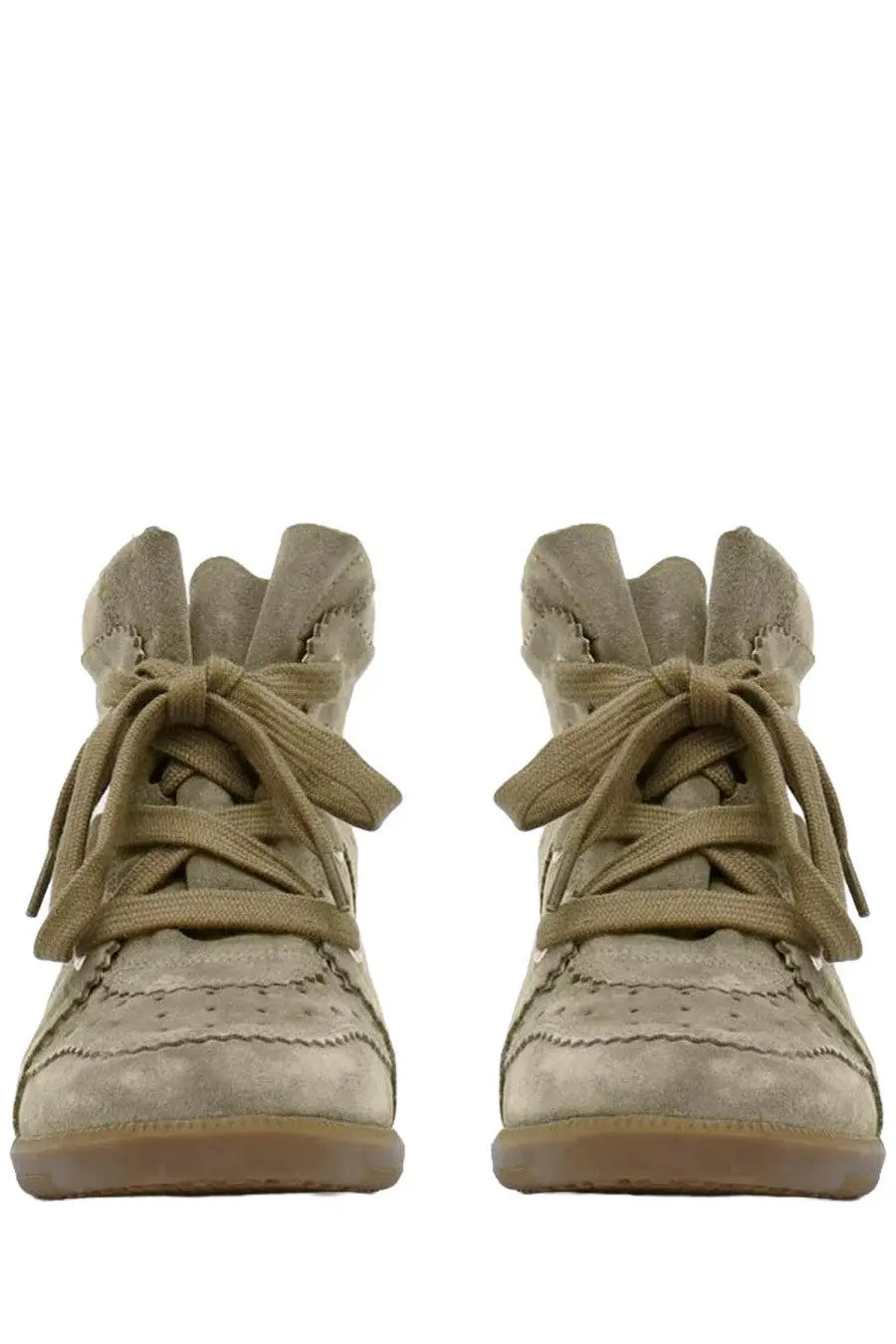 Isabel Marant women’s Bobby sneaker beige suede high-top with matching laces and perforated textured design