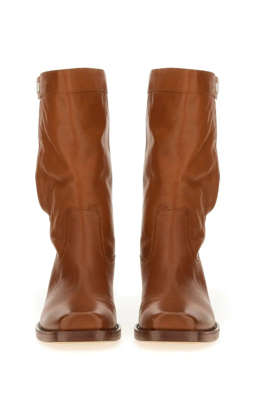 Isabel Marant women’s brown leather ankle boots with a square toe and subtle stitching details