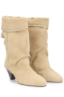 Isabel Marant women’s beige suede ankle boots with braided trim and tassel detail