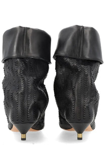Isabel Marant women’s black leather ankle boots with pebbled texture and gold-toned heel caps