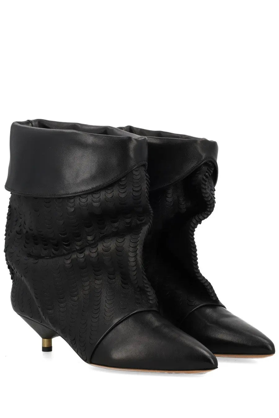 Isabel Marant women’s black leather ankle boots with pebbled texture and sleek pointed toe design