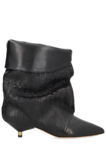 Isabel Marant women’s black leather ankle boot with textured pebbled pattern and pointed toe