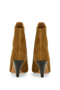 Isabel Marant women’s tan suede ankle boots with black stiletto heels in beige loline design