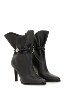 Isabel Marant women’s black leather ankle boots with high stiletto heel and decorative bow at the front