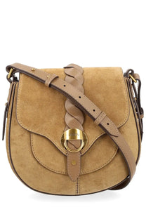 Tan suede isabel marant borsa altay beige saddle bag with braided leather strap and gold-tone hardware