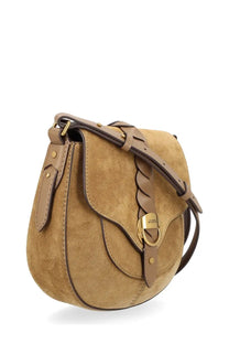 Isabel Marant women’s borsa altay beige tan suede saddle bag with braided leather strap and gold-tone hardware