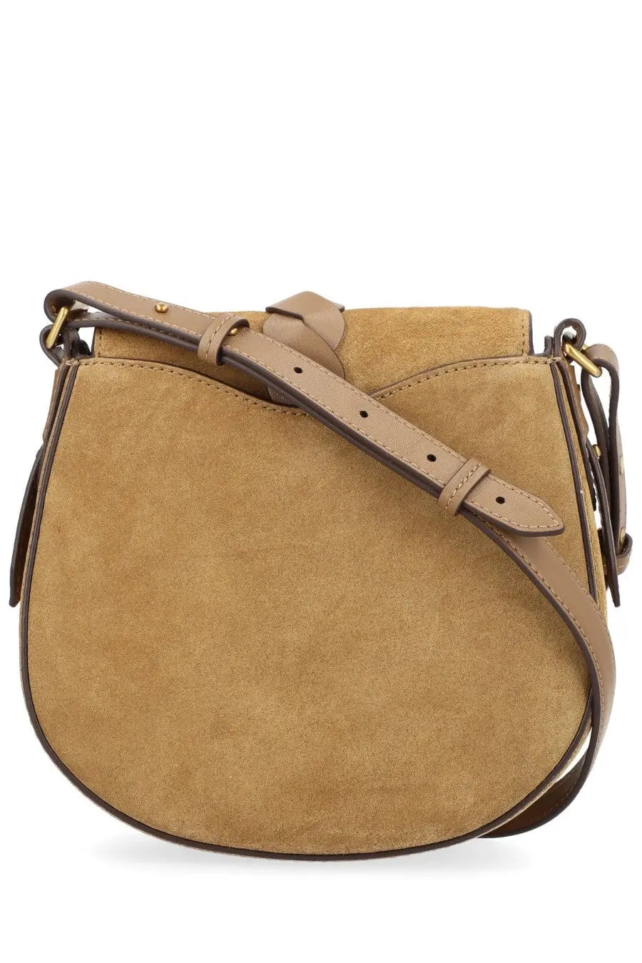 Isabel Marant women’s borsa altay beige tan suede saddle bag with matching leather strap and gold-tone hardware