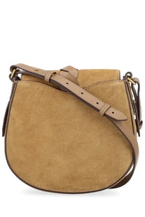 Isabel Marant women’s borsa altay beige tan suede saddle bag with matching leather strap and gold-tone hardware