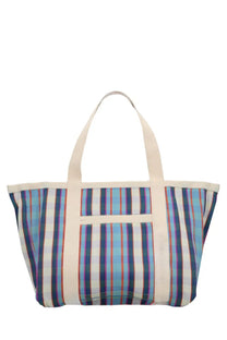Isabel Marant women’s borsa darwen multicolor canvas tote bag with vibrant blue purple white stripes and cream handles
