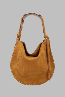 Isabel Marant women’s borsa Oskan hobo soft brown tan suede bag with gold-tone studs and braided leather handle