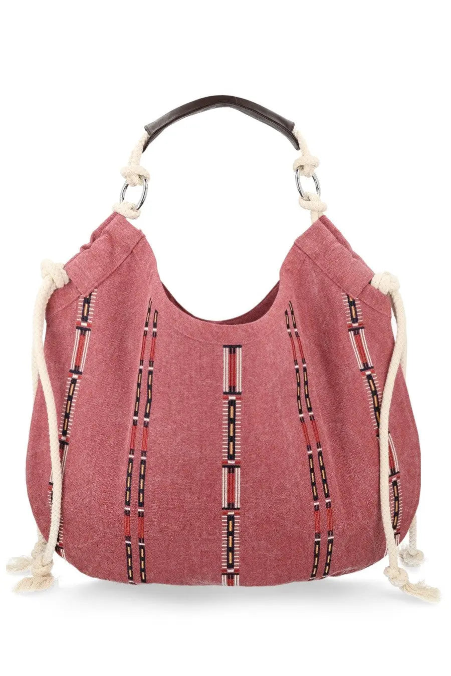 Isabel Marant women’s borsa tote Byron blue dusty rose canvas hobo bag with vertical red black and white geometric beadwork