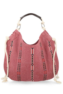 Isabel Marant women’s borsa tote Byron blue dusty rose canvas hobo bag with vertical red black and white geometric beadwork