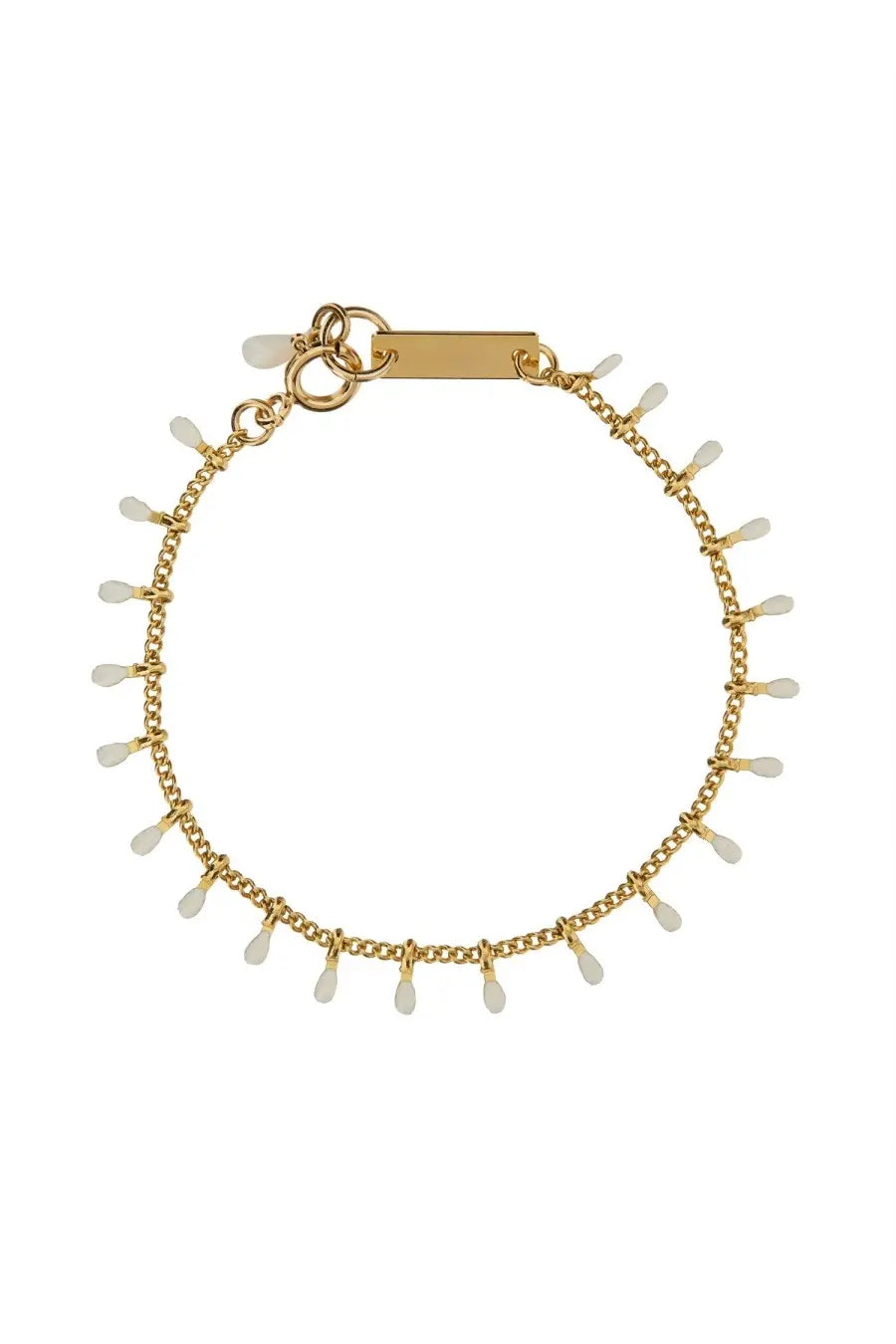 Isabel Marant women’s gold-toned chain bracelet with delicate white teardrop-shaped beads in beige
