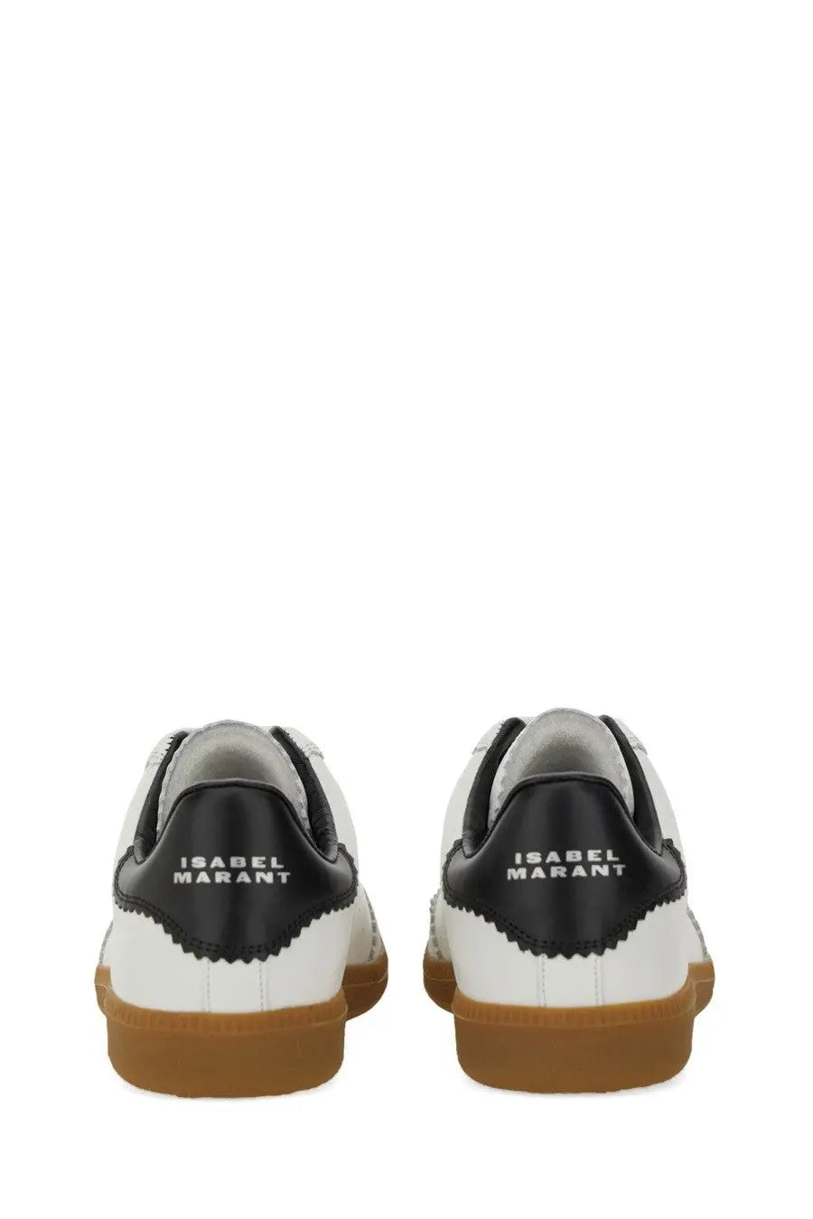 Isabel Marant women’s Bryce sneaker in white and black leather with a gum rubber sole for casual wear