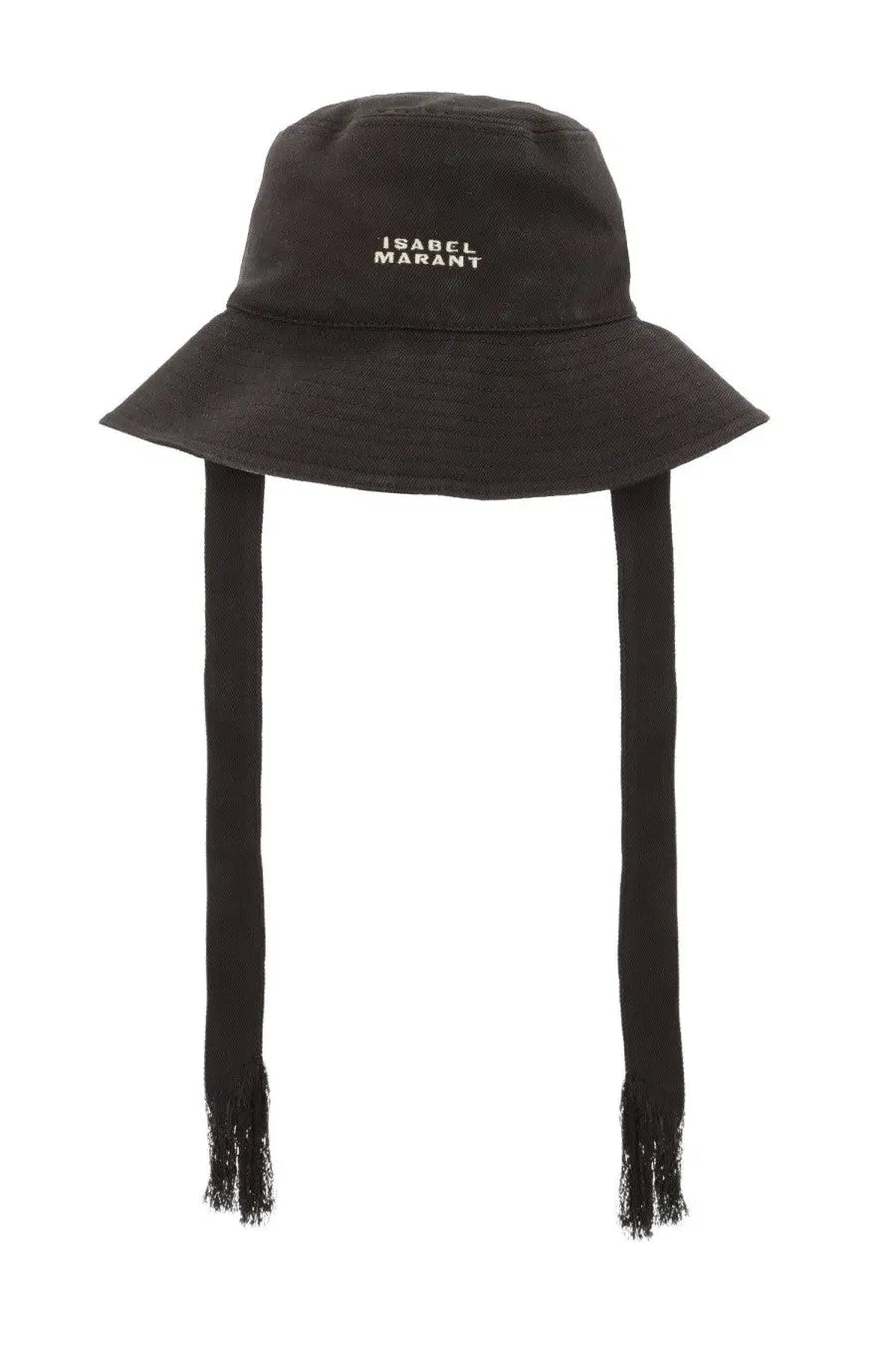 Black isabel marant women’s cappello shaley bucket hat featuring fringed ties made from soft fabric