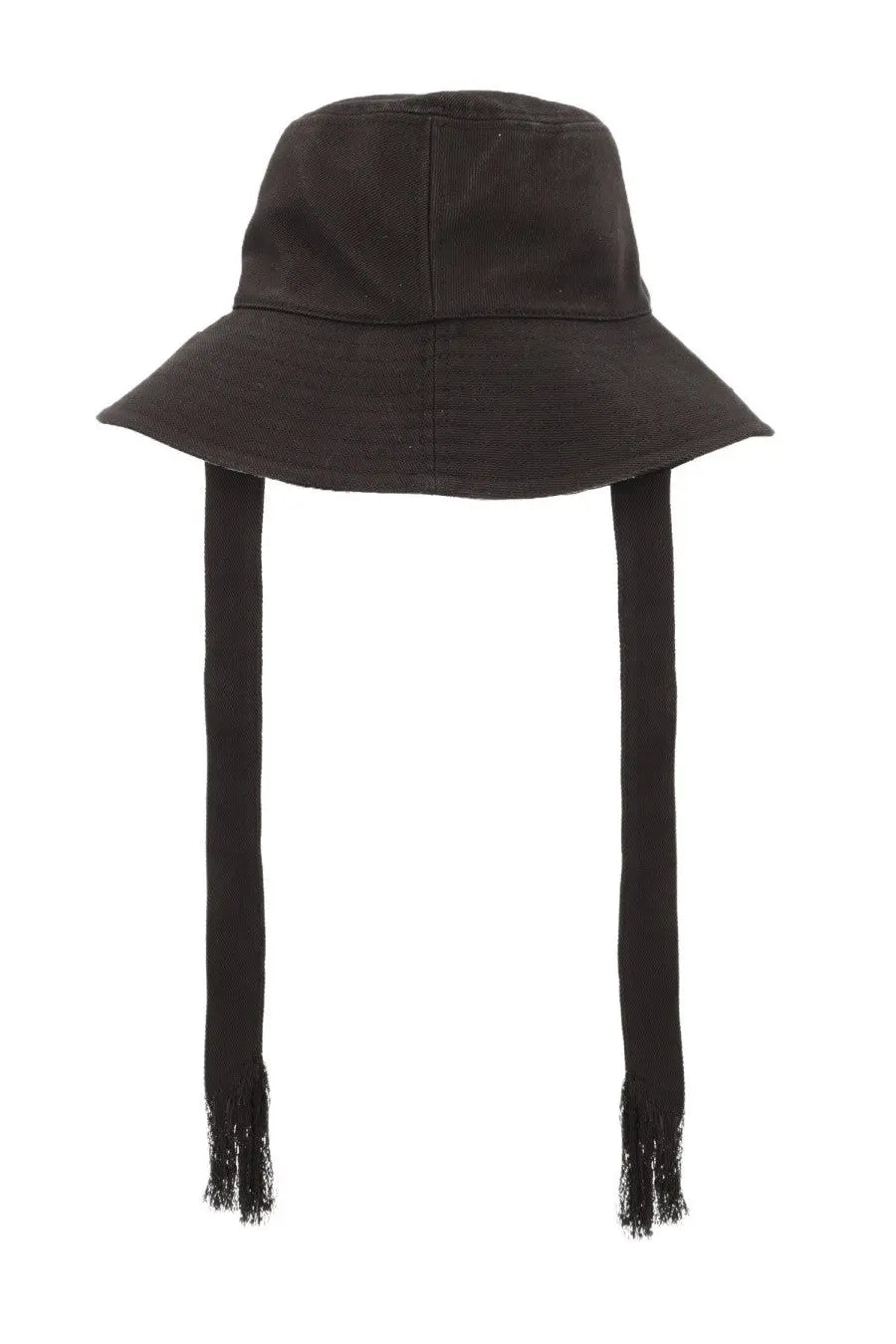 Isabel Marant women’s black bucket hat with fringed ties made from lightweight fabric for stylish sun protection