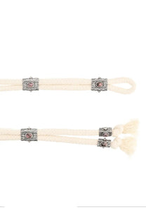 Isabel Marant women’s cintura aleea beige cream cord belt with textured silver metal clasps and pink stone tassels
