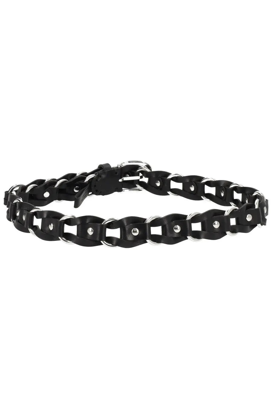 Isabel Marant women’s cintura bali black leather chain belt with silver-toned metal hardware and rivets