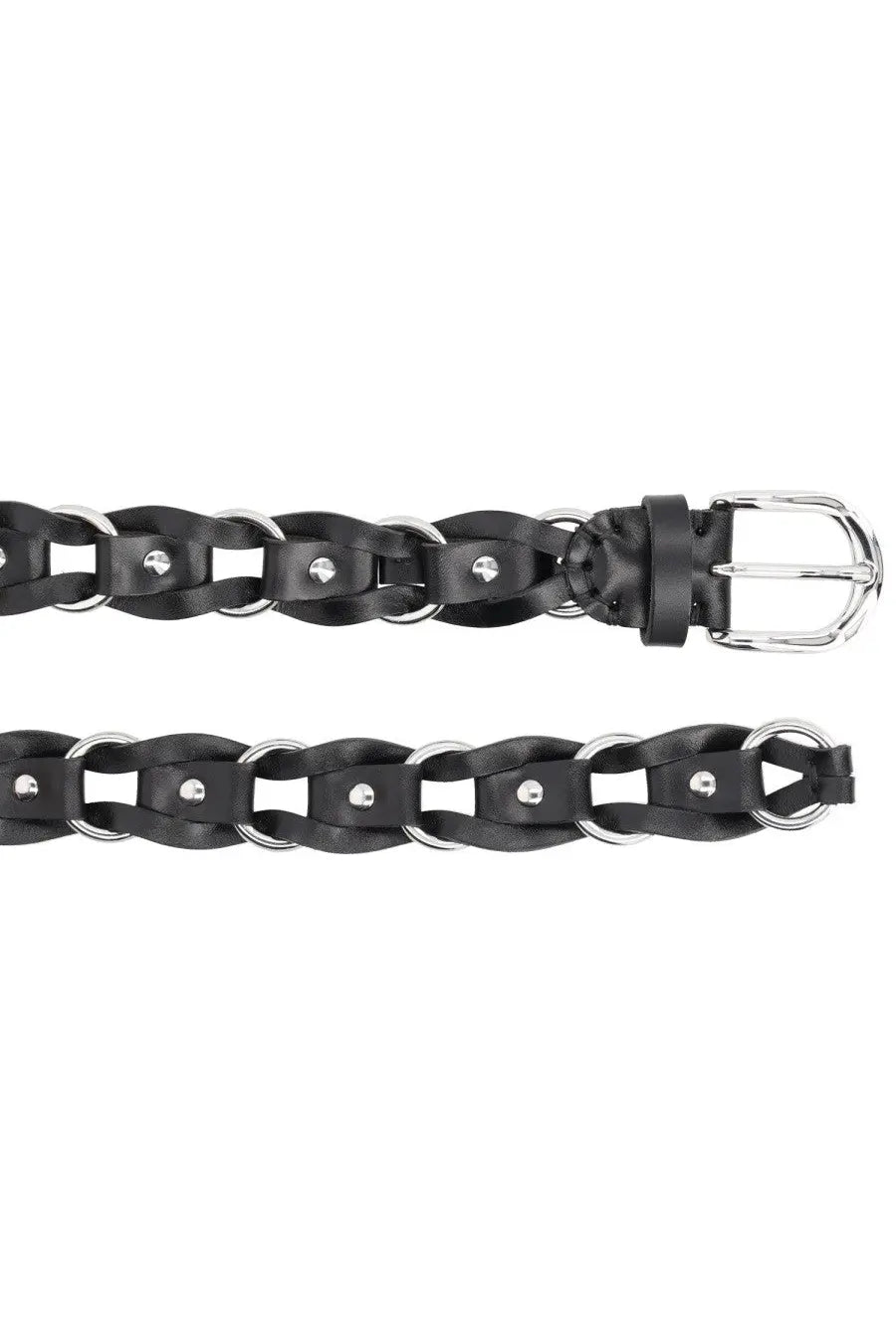Isabel Marant women’s cintura bali black satin ribbon chain belt with silver-toned metal rings and buckle