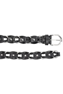 Isabel Marant women’s cintura bali black satin ribbon chain belt with silver-toned metal rings and buckle