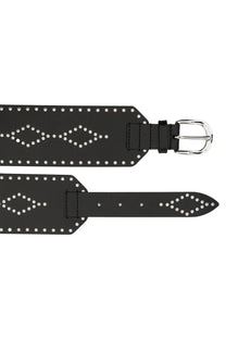 Isabel Marant women’s black leather belt with silver stud diamond patterns and polished metal buckle
