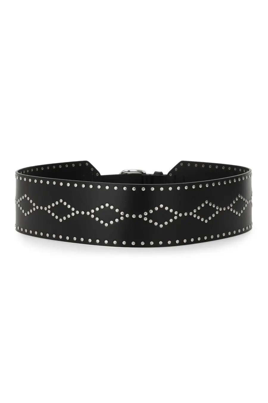 Isabel Marant women’s cintura lucie black leather belt with silver-toned studs in a diamond pattern along its length