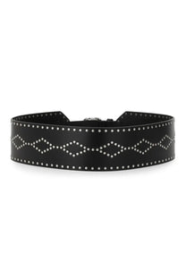 Isabel Marant women’s cintura lucie black leather belt with silver-toned studs in a diamond pattern along its length