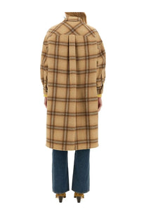Isabel Marant women’s beige and brown plaid wool coat with a pleated back shown from the back side