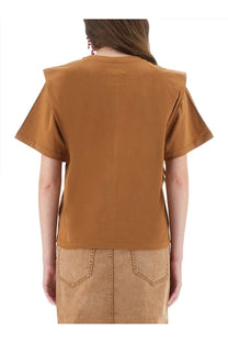 Isabel marant women’s beige cotton shirt with relaxed fit short sleeves and subtle shoulder padding