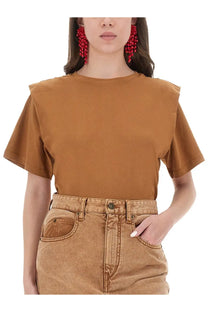 Isabel Marant women’s beige cotton short-sleeved top with wide structured shoulders