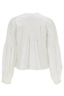 Isabel Marant women’s Cubraly off-white blouse with long puffed sleeves and subtle pleating on the back side