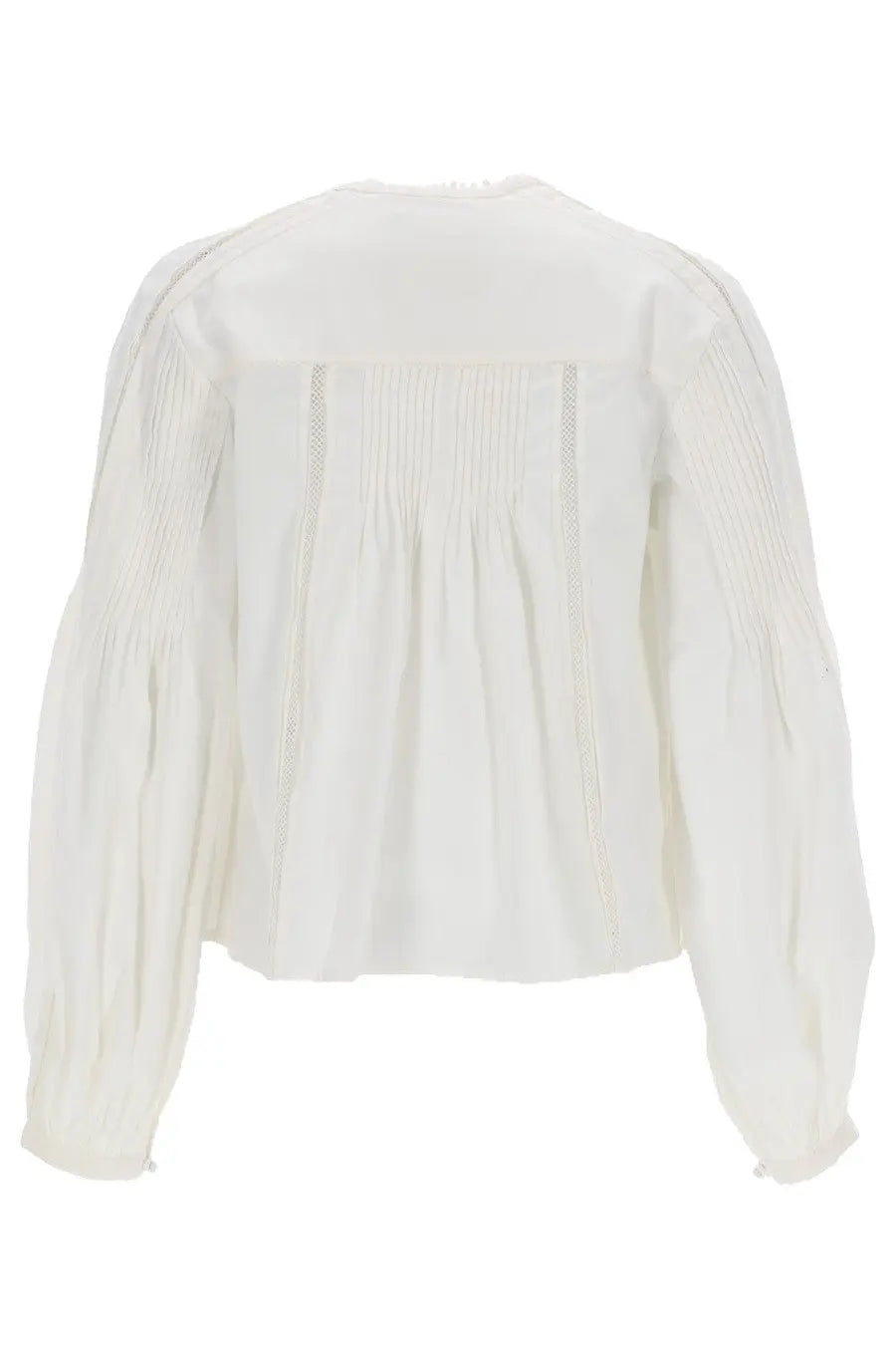 Isabel Marant women’s cubraly shirt white delicate off-white blouse with long puffed sleeves and subtle back pleating viewed from back