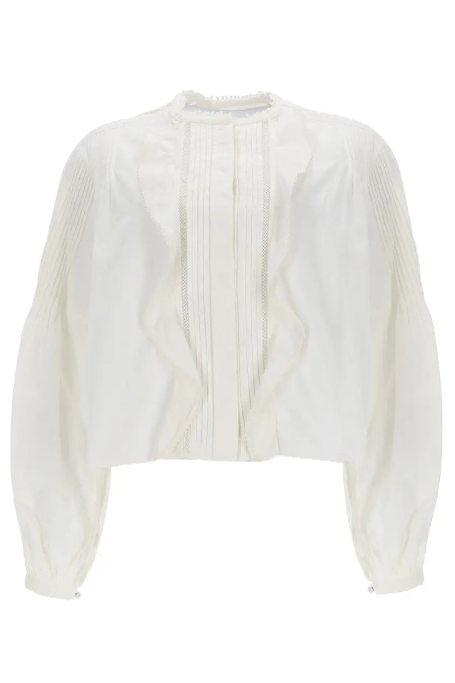 Isabel Marant women’s cubraly shirt white soft ivory blouse with pleated front and ribbed textured sleeves