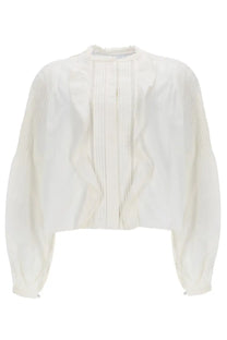 Isabel Marant women’s cubraly shirt white soft ivory blouse with pleated front and ribbed textured sleeves
