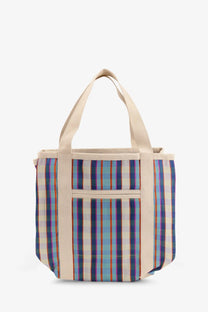 Isabel Marant women’s beige and multicolored plaid nylon tote bag with sturdy fabric handles for shoulder use