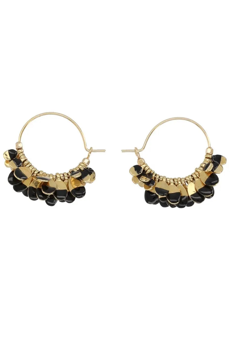 Isabel Marant women’s earrings casablanca black with black and gold beaded hoop earrings featuring a cascading fan design