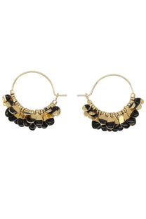Isabel Marant women’s earrings casablanca black with black and gold beaded hoop earrings featuring a cascading fan design