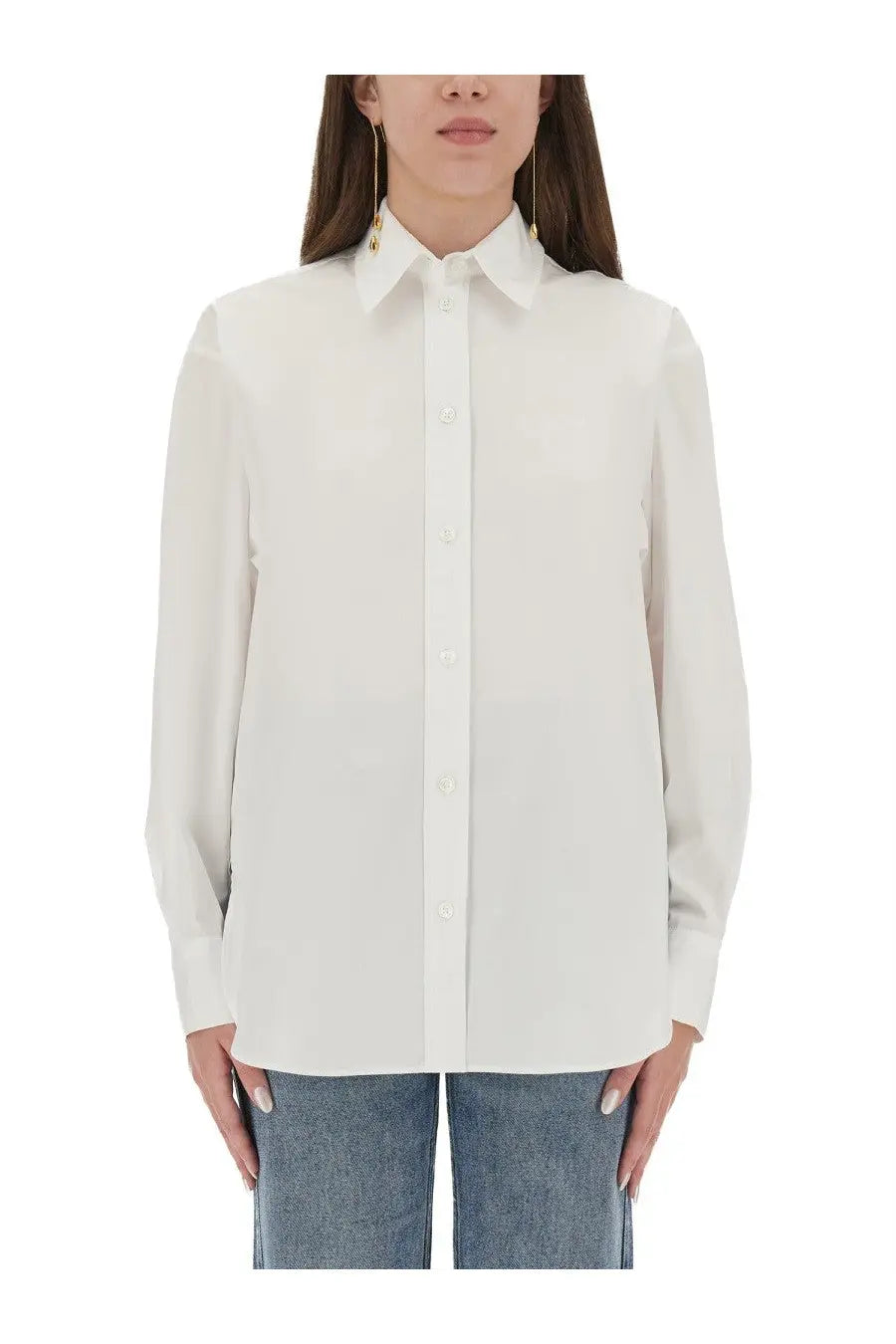 Isabel Marant women’s Fabriza white long-sleeved button-down shirt with classic collar and shoulder pleats